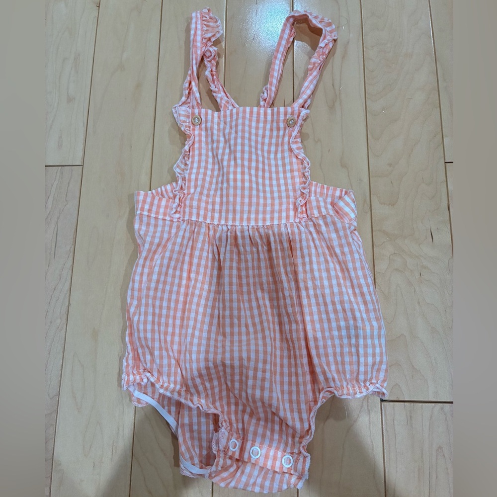 H&M Peach Checkered Baby Romper Jumpsuit